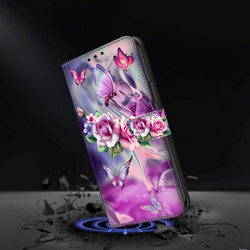 Bescherming Hoesje Samsung Galaxy A55 5g Paarse Vlinders En Bloemen