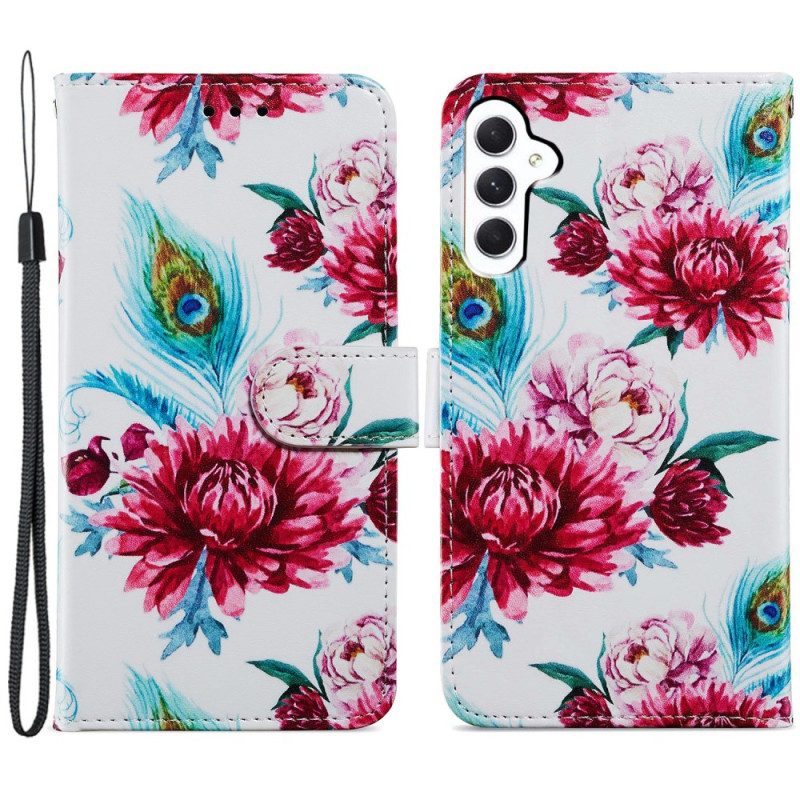 Bescherming Hoesje Samsung Galaxy A55 5g Rode Bloemen Met Riem