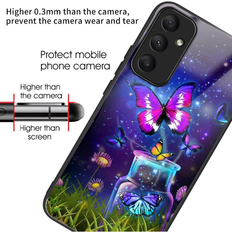 Case Hoesje Samsung Galaxy A55 5g Telefoonhoesje Fles Van Gehard Glas En Vlinder