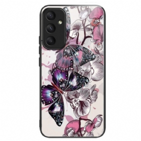 Case Hoesje Samsung Galaxy A55 5g Telefoonhoesje Paarse Vlinders Van Gehard Glas