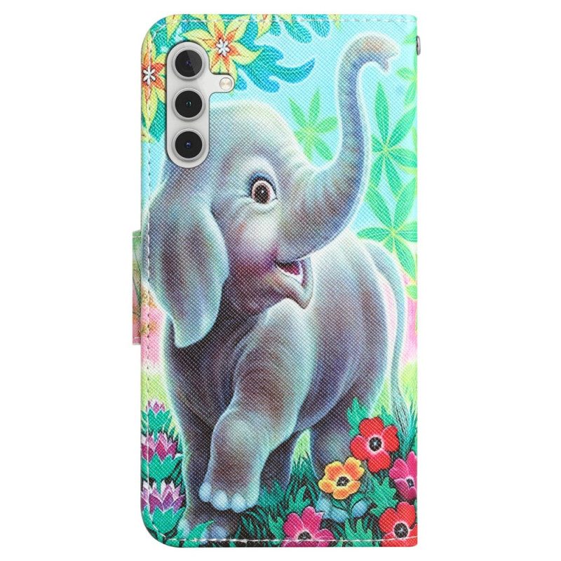 Flip Case Leren Samsung Galaxy A55 5g Olifant Met Riem