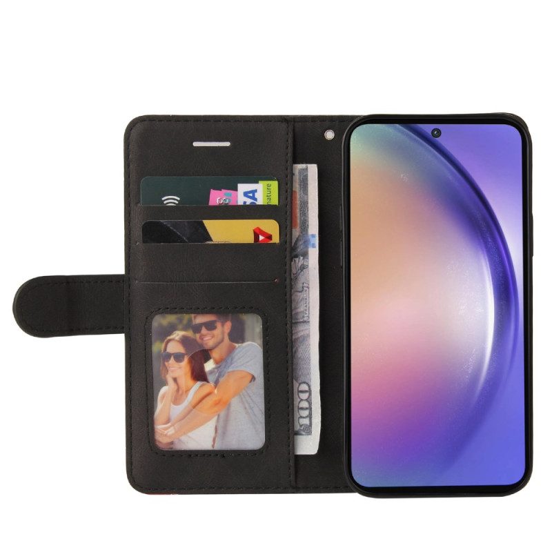 Flip Case Leren Samsung Galaxy A55 5g Tweekleurige Golvende Lijnen Met Riempje