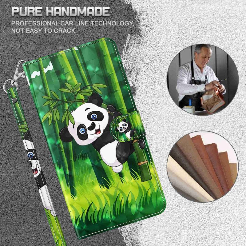 Folio-hoesje Samsung Galaxy A55 5g Telefoonhoesje Bamboe Panda Met Riem