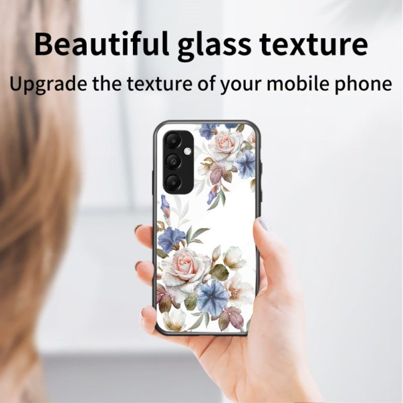 Hoesje Samsung Galaxy A55 5g Gehard Glas Met Houder Met Bloemmotief Bescherming Hoesje