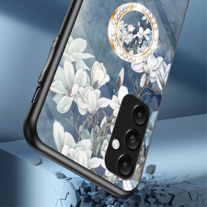 Hoesje Samsung Galaxy A55 5g Gehard Glas Met Houder Met Bloemmotief Bescherming Hoesje