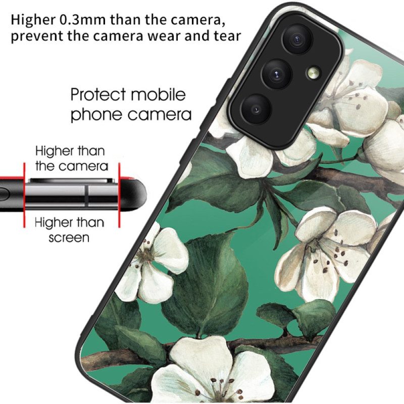 Hoesje Samsung Galaxy A55 5g Gehard Glas Witte Bloemen