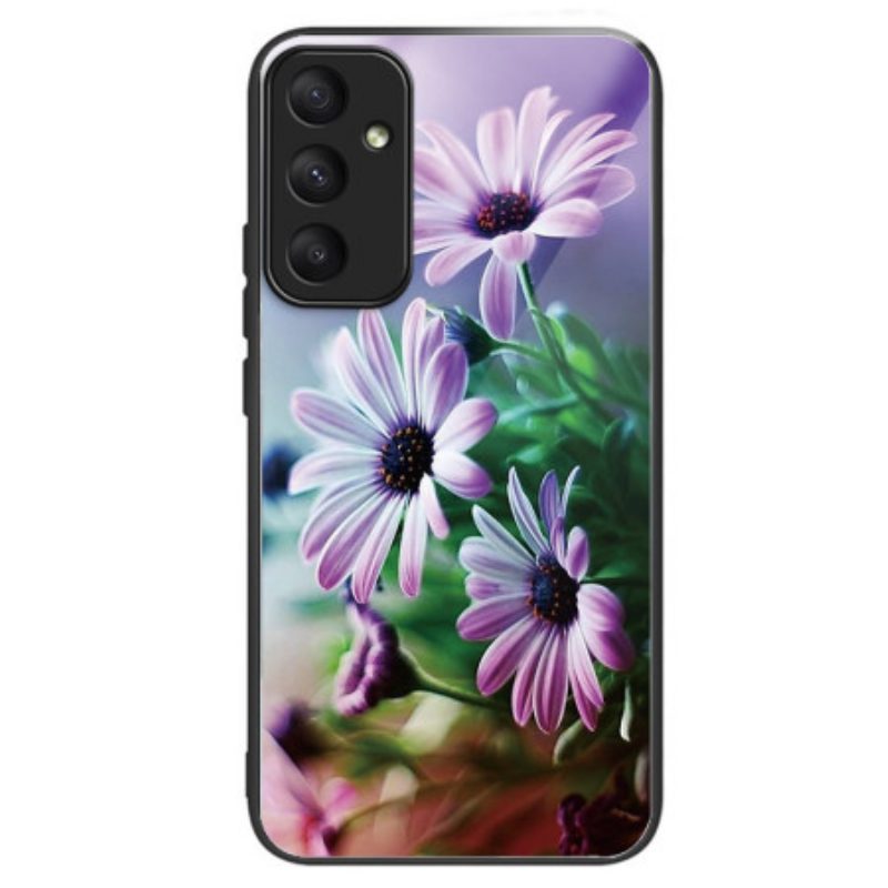 Hoesje Samsung Galaxy A55 5g Paarse Chrysant Gehard Glas Bescherming Hoesje