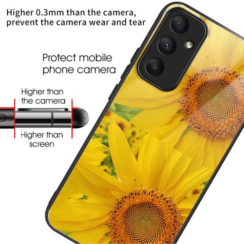 Hoesje Samsung Galaxy A55 5g Zonnebloemen Van Gehard Glas