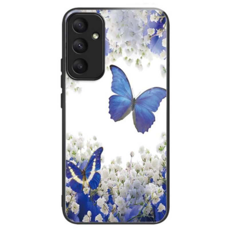 Hoesje Voor Samsung Galaxy A55 5g Blauwe Vlinders Van Gehard Glas