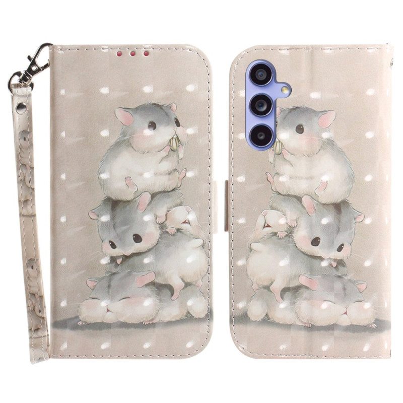 Leren Hoesje Samsung Galaxy A55 5g Hamsters Met Riem