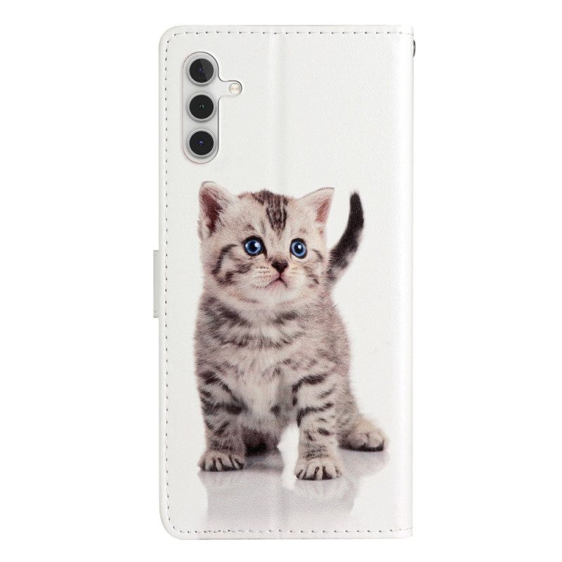 Leren Hoesje Samsung Galaxy A55 5g Kleine Kat Met Riem Bescherming Hoesje