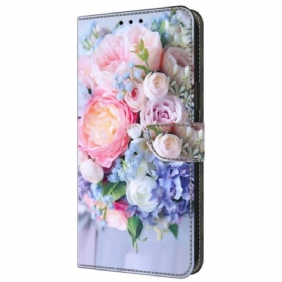 Leren Hoesje Samsung Galaxy A55 5g Kleurrijke Bloemen Bescherming Hoesje