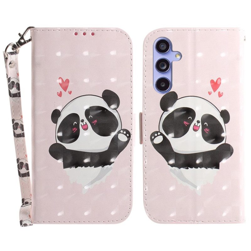 Leren Hoesje Samsung Galaxy A55 5g Panda Love Met Riempje Bescherming Hoesje