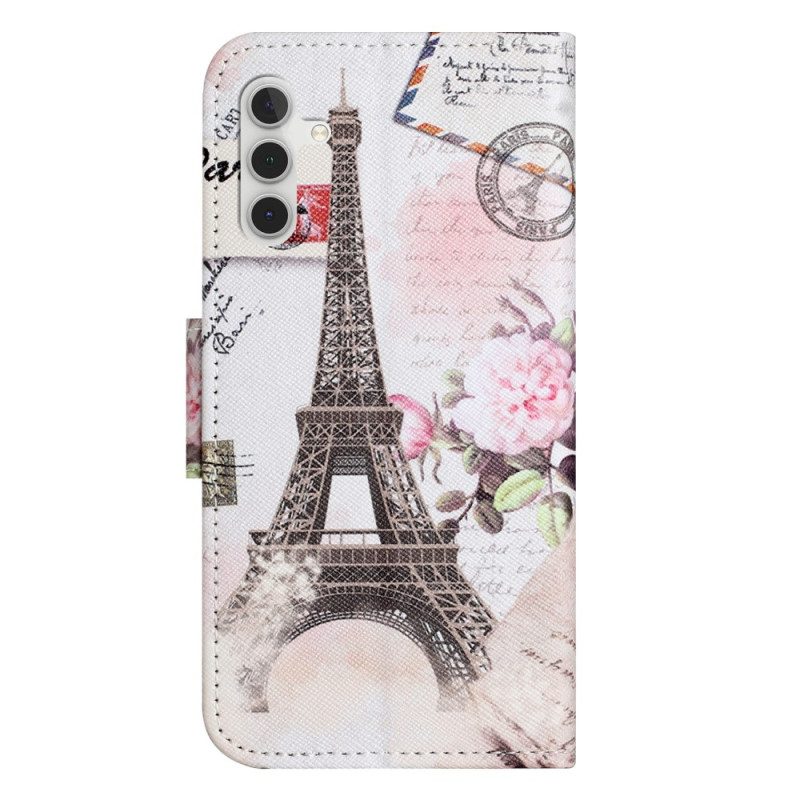 Leren Hoesje Samsung Galaxy A55 5g Vintage Eiffeltoren Bescherming Hoesje