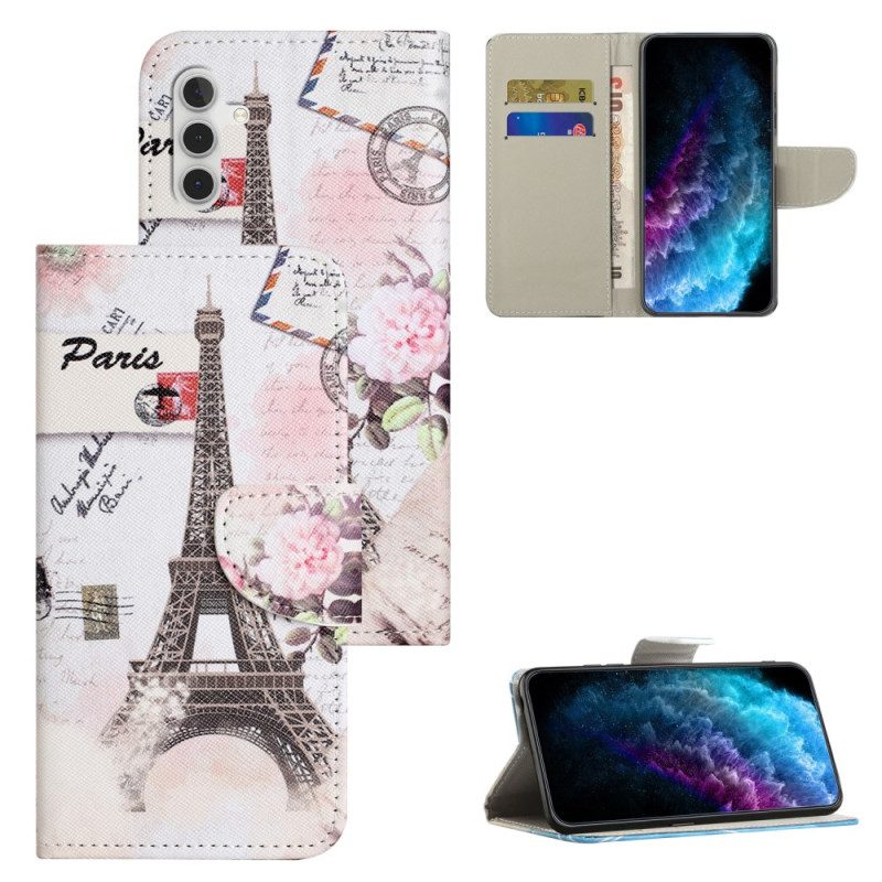 Leren Hoesje Samsung Galaxy A55 5g Vintage Eiffeltoren Bescherming Hoesje