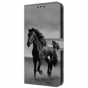 Leren Hoesje Samsung Galaxy A55 5g Zwart Paard Bescherming Hoesje