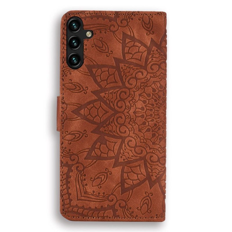 Leren Hoesje Voor Samsung Galaxy A55 5g Gegraveerde Bloemen