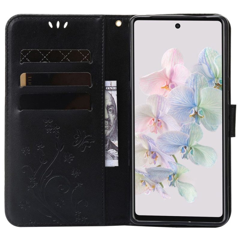 Folio-hoesje voor Google Pixel 7 Met Ketting Pro Bloemen En Vlinders Riem