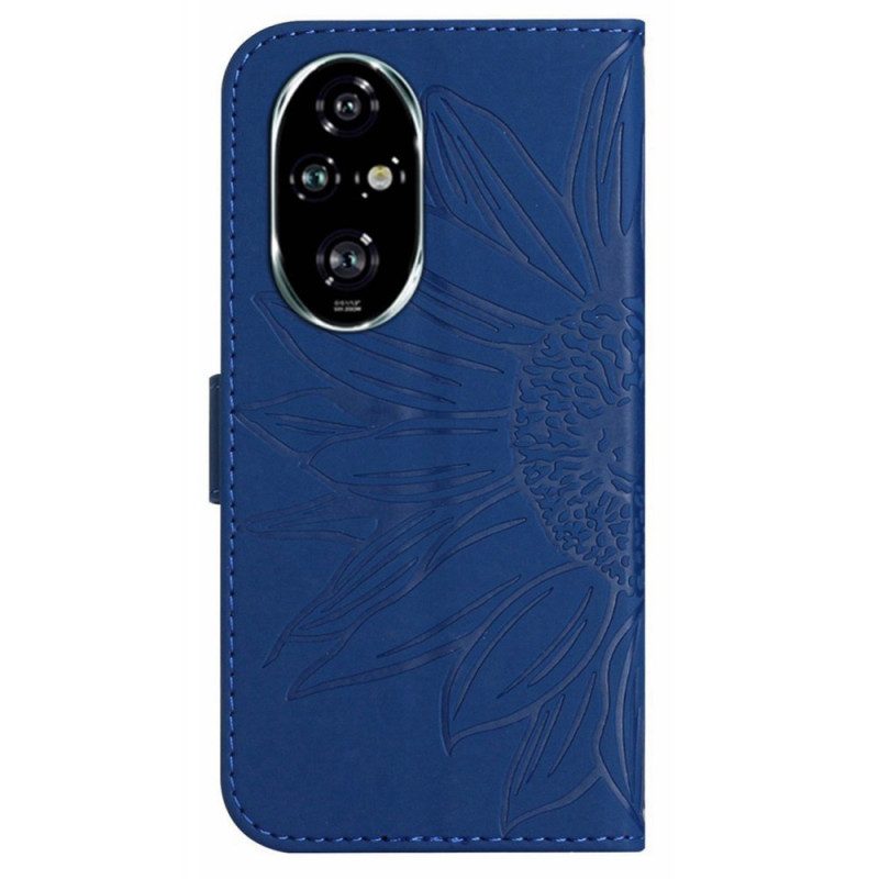 Folio-hoesje Honor 200 Pro Telefoonhoesje Zonnebloemprint Met Riempje