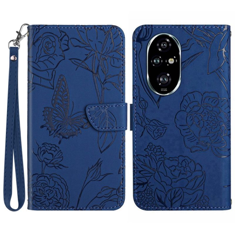 Leren Hoesje Voor Honor 200 Pro Vlinderprint Met Riempje