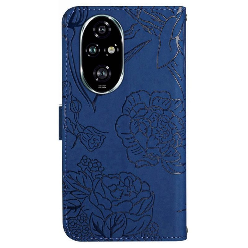 Leren Hoesje Voor Honor 200 Pro Vlinderprint Met Riempje