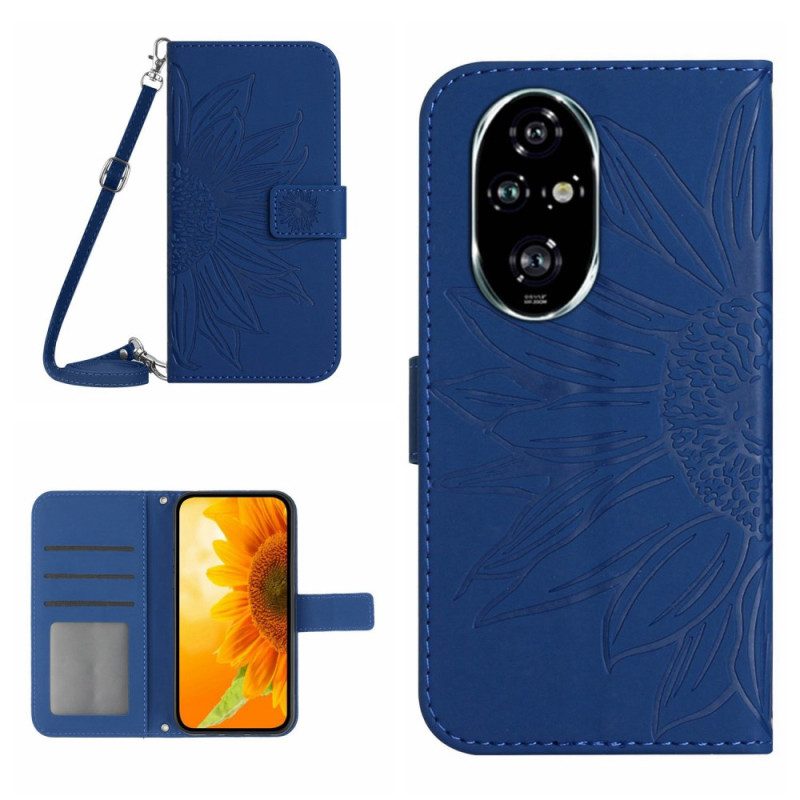 Leren Hoesje Voor Honor 200 Pro Zonnebloemprint Met Schouderband