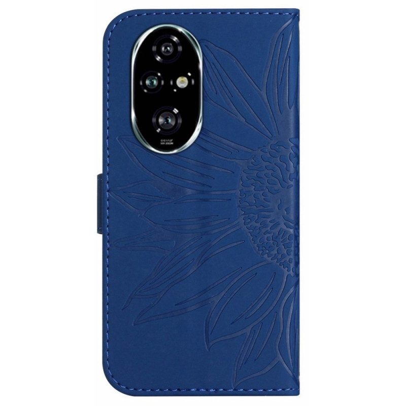 Leren Hoesje Voor Honor 200 Pro Zonnebloemprint Met Schouderband