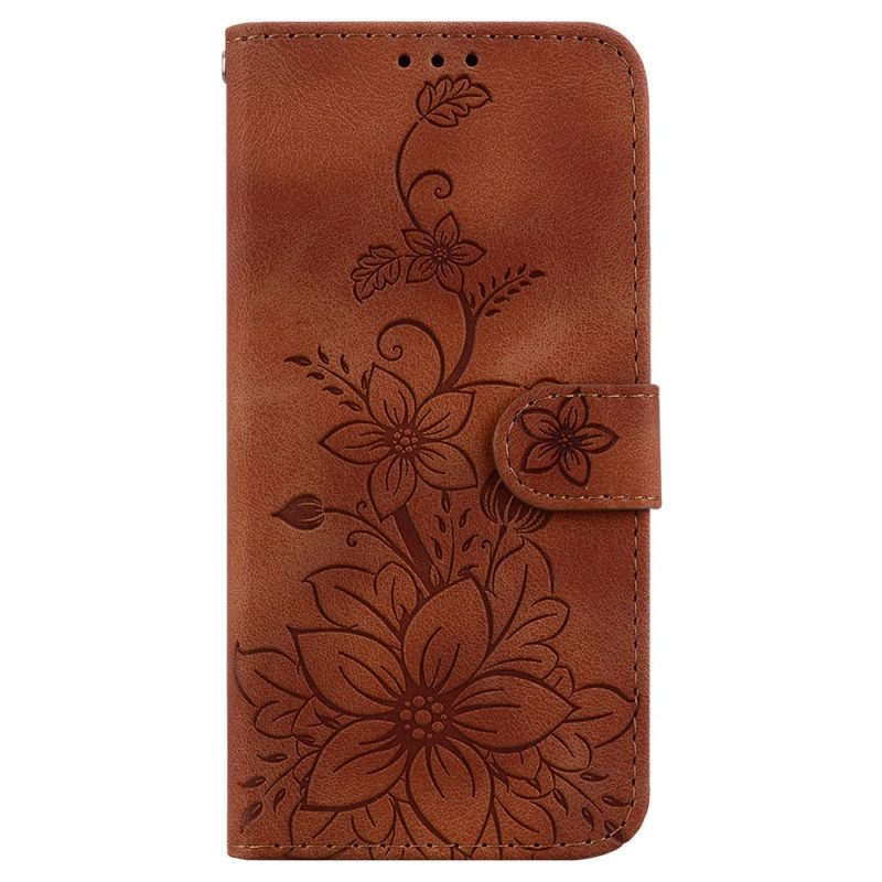 Flip Case Leren Xiaomi Redmi Note 13 5g Bloemmotief Met Riempje