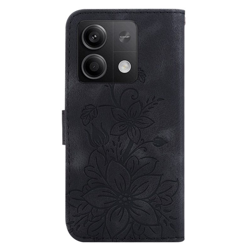 Flip Case Leren Xiaomi Redmi Note 13 5g Bloemmotief Met Riempje