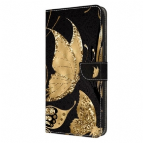 Flip Case Leren Xiaomi Redmi Note 13 5g Gouden Vlinders