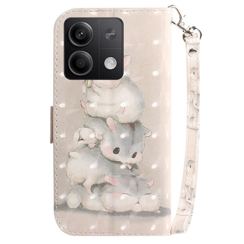 Flip Case Leren Xiaomi Redmi Note 13 5g Hamsters Met Riem