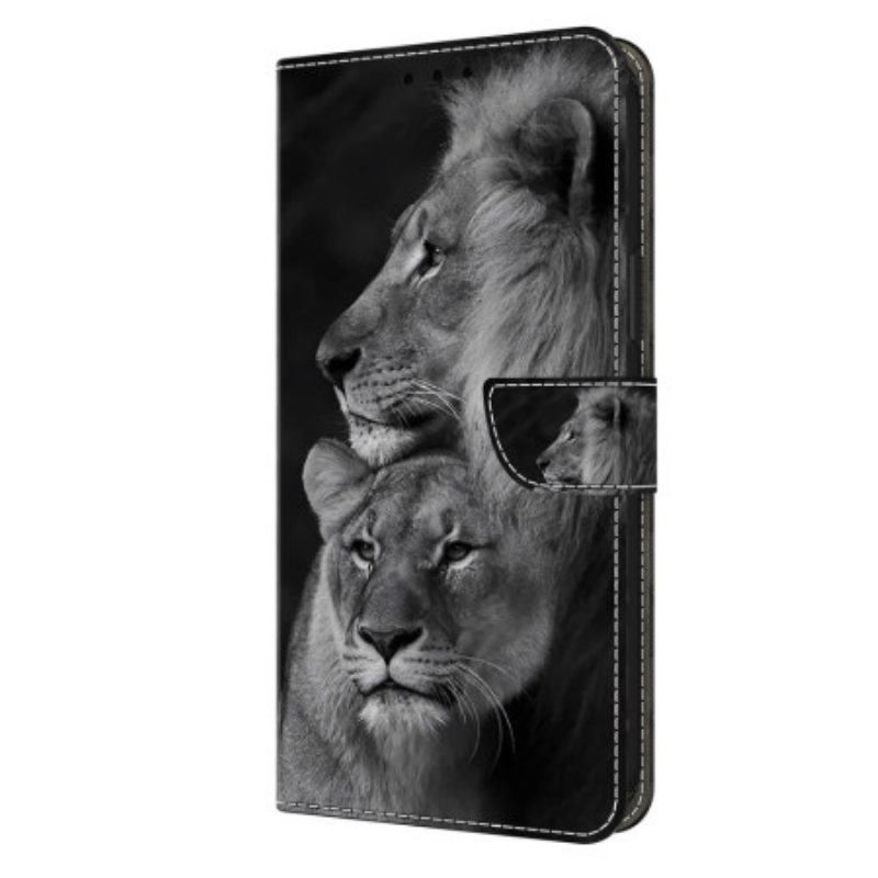 Folio-hoesje Xiaomi Redmi Note 13 5g Telefoonhoesje Paar Leeuwen