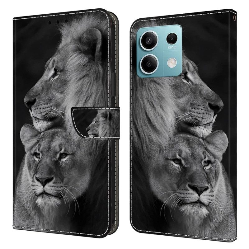 Folio-hoesje Xiaomi Redmi Note 13 5g Telefoonhoesje Paar Leeuwen