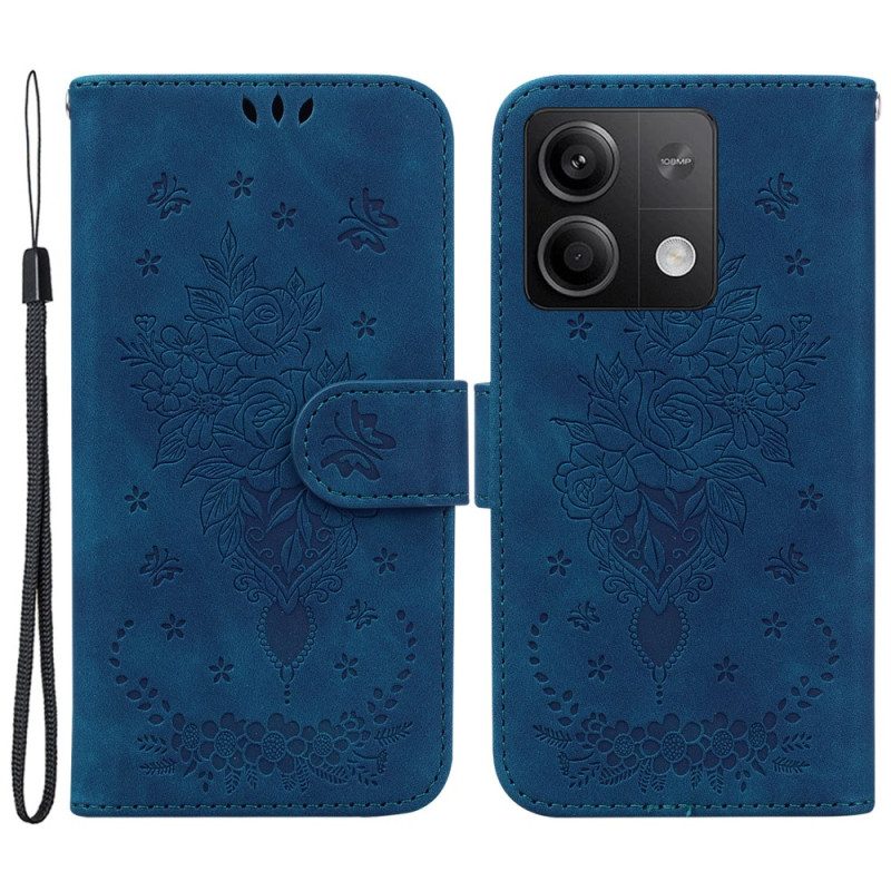 Folio-hoesje Xiaomi Redmi Note 13 5g Telefoonhoesje Roos En Vlinders Met Riempje