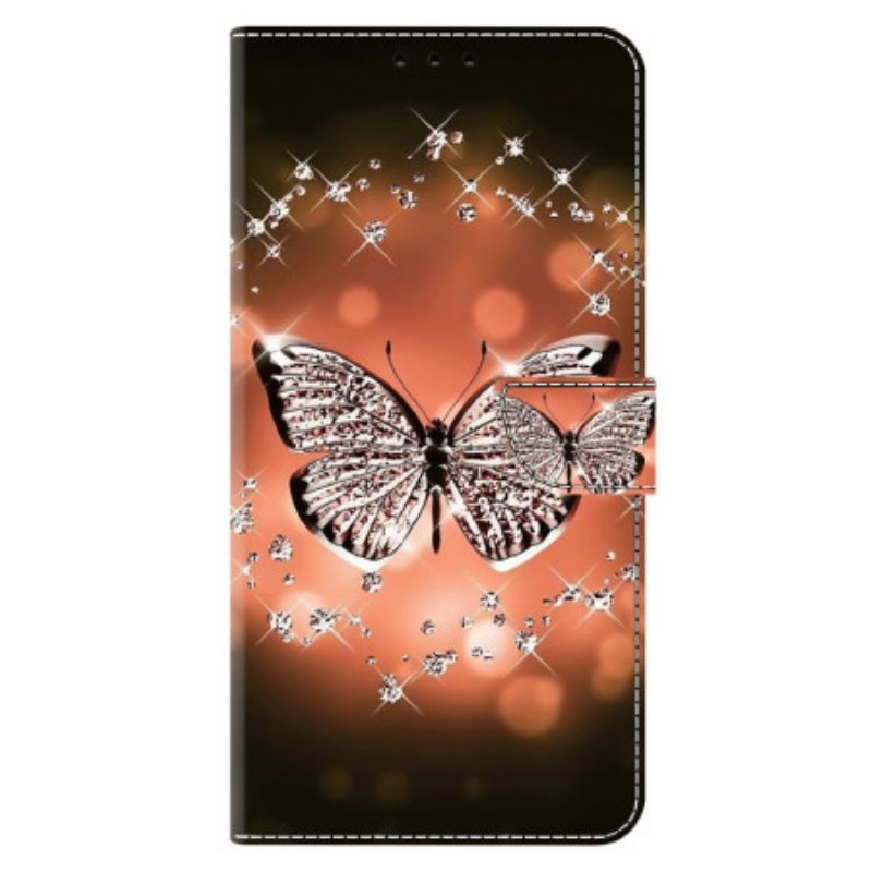 Leren Hoesje Voor Xiaomi Redmi Note 13 5g Kristallen Vlinder