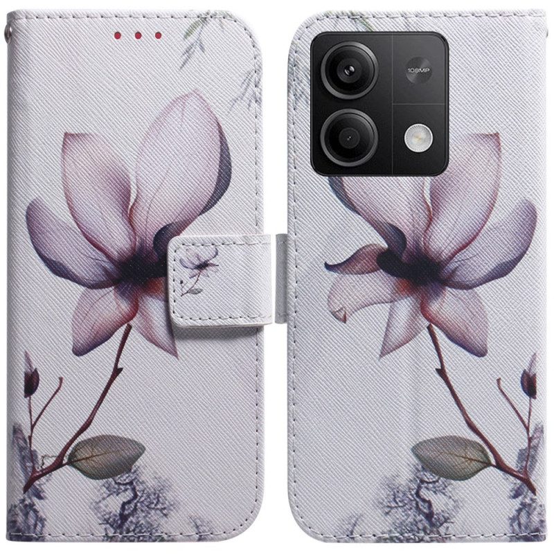 Leren Hoesje Voor Xiaomi Redmi Note 13 5g Roze Bloem