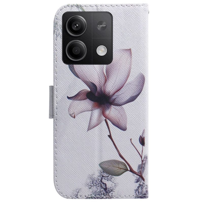 Leren Hoesje Voor Xiaomi Redmi Note 13 5g Roze Bloem