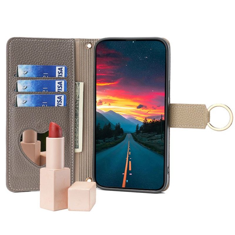 Leren Hoesje Voor Xiaomi Redmi Note 13 5g Spiegel En Schouderband