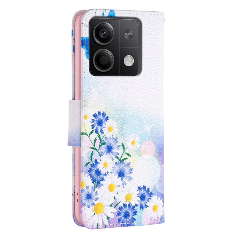 Leren Hoesje Voor Xiaomi Redmi Note 13 5g Vlinder- En Bloemenpatroon