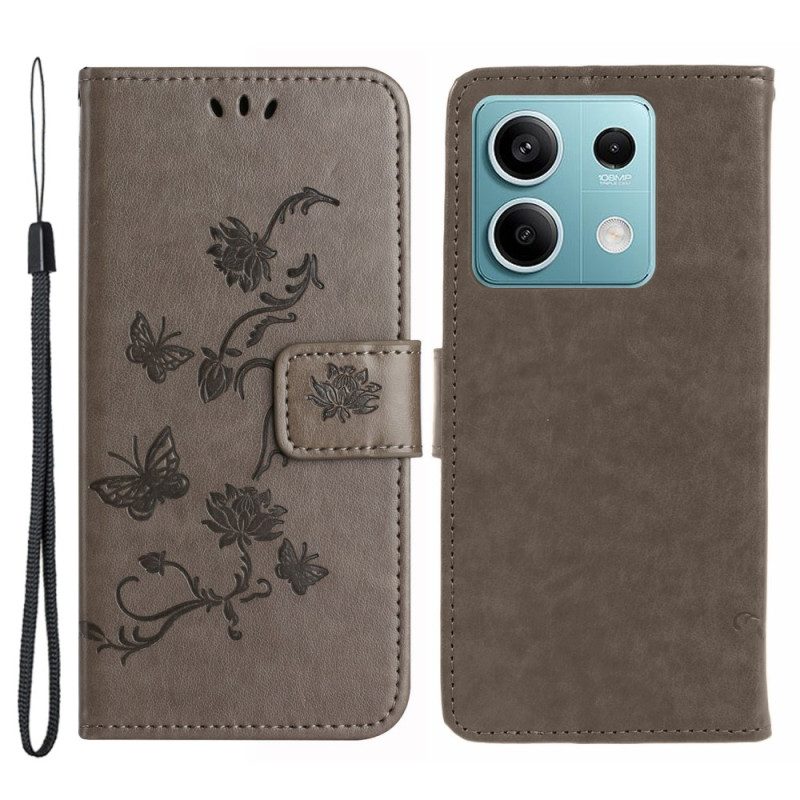 Leren Hoesje Xiaomi Redmi Note 13 5g Bandje Bloemen Bescherming Hoesje