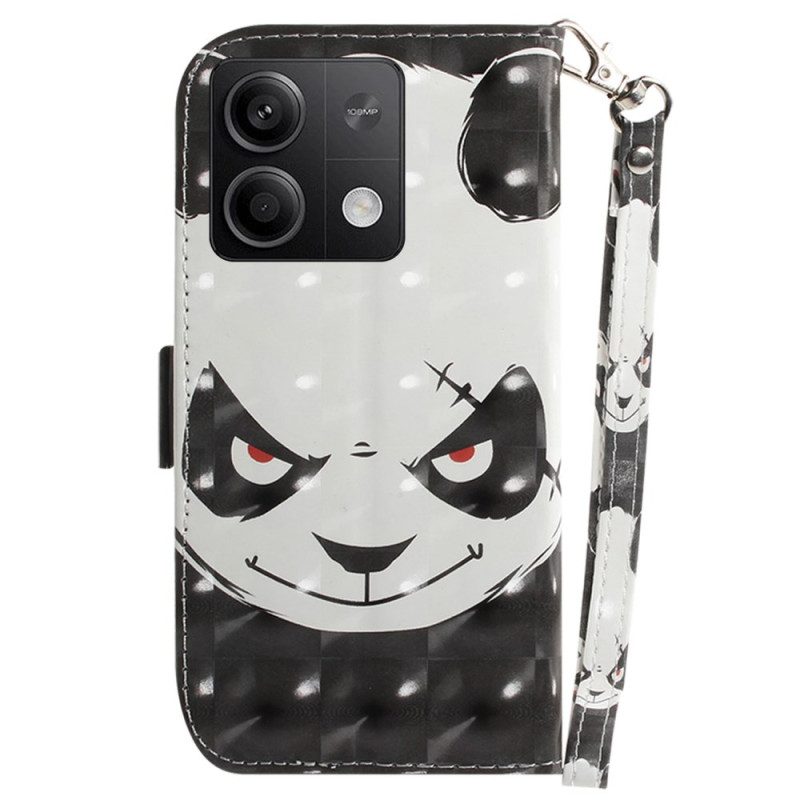 Leren Hoesje Xiaomi Redmi Note 13 5g Boze Panda Met Riem