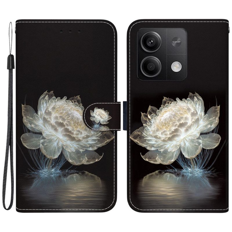 Leren Hoesje Xiaomi Redmi Note 13 5g Kristallen Pioen Met Riem