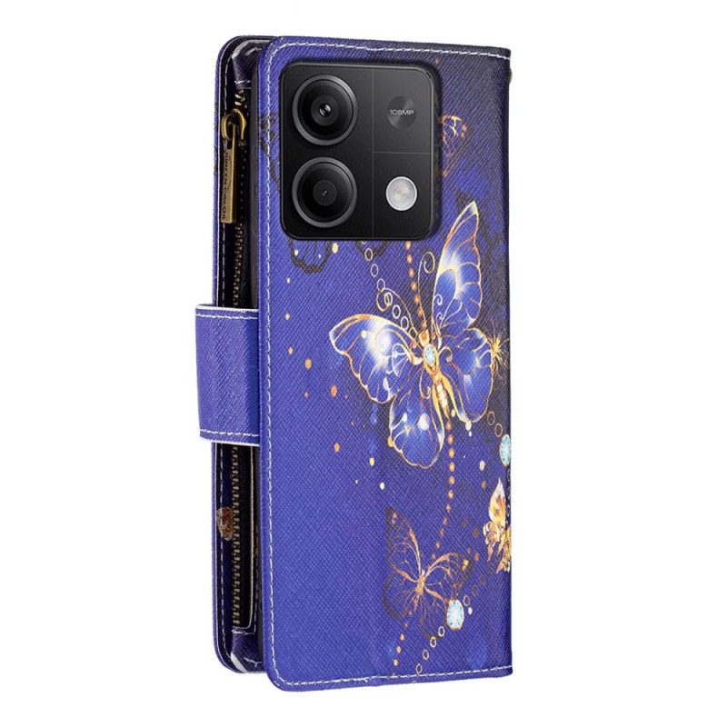 Leren Hoesje Xiaomi Redmi Note 13 5g Paarse Vlinders Portemonnee Met Riem