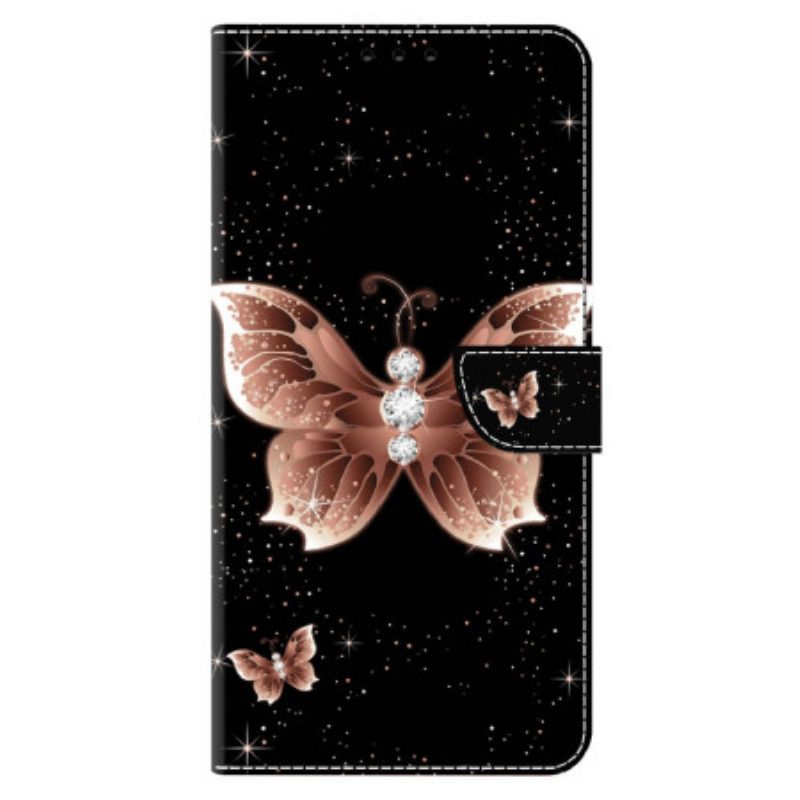 Leren Hoesje Xiaomi Redmi Note 13 5g Roze Diamantvlinders