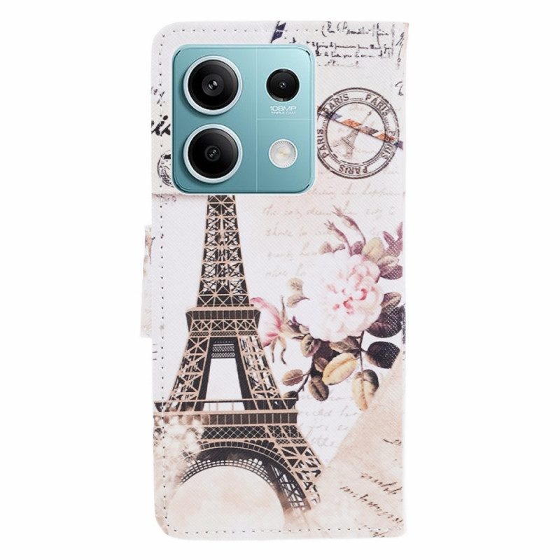 Leren Hoesje Xiaomi Redmi Note 13 5g Vintage Eiffeltoren Bescherming Hoesje