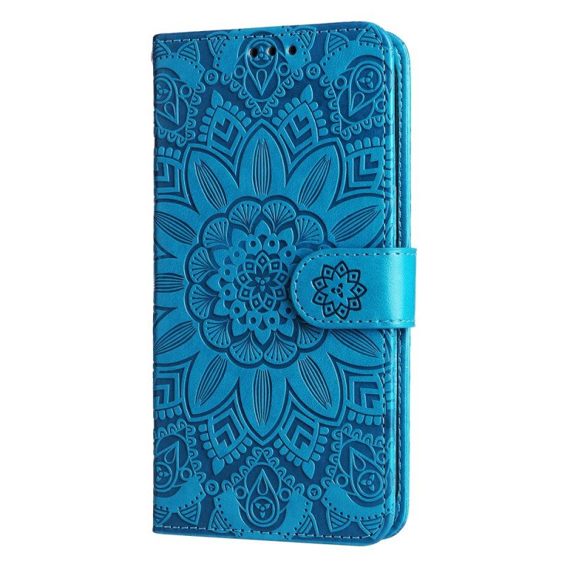 Leren Hoesje Xiaomi Redmi Note 13 5g Zonnebloempatroon Met Riempje Bescherming Hoesje