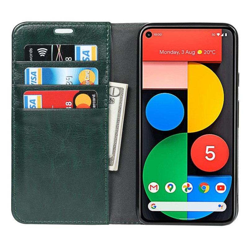 Bescherming Hoesje voor Google Pixel 5 Folio-hoesje Echt Leer