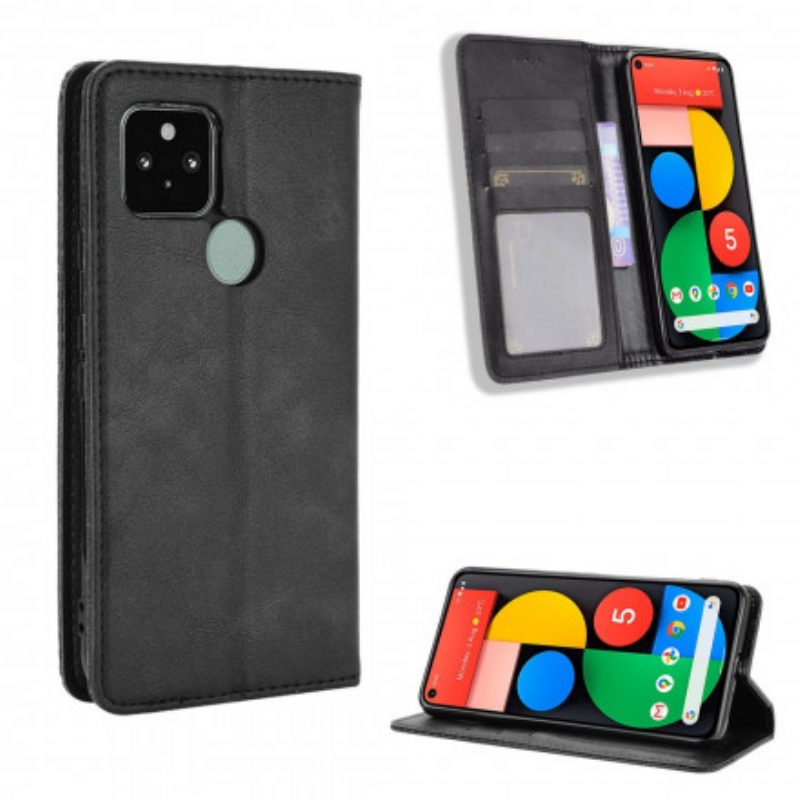 Bescherming Hoesje voor Google Pixel 5 Folio-hoesje Gestileerd Vintage Leereffect