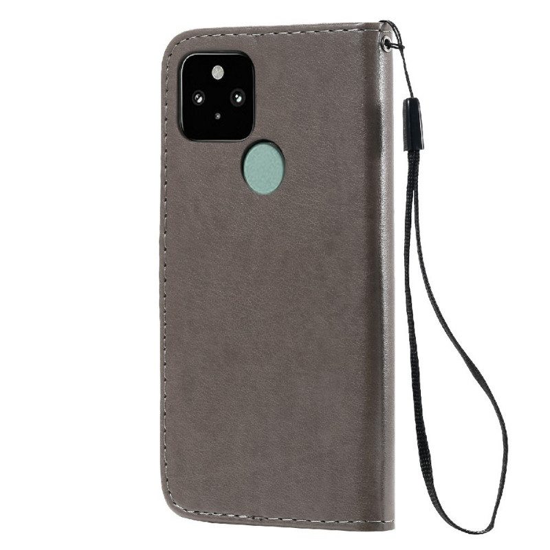 Flip Case voor Google Pixel 5 Met Ketting Kat En Bij Met Lanyard