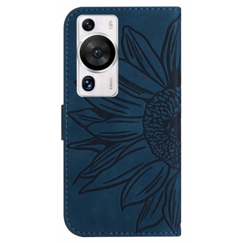 Folio-hoesje voor Huawei P60 Pro Zonnebloem En Schouderband